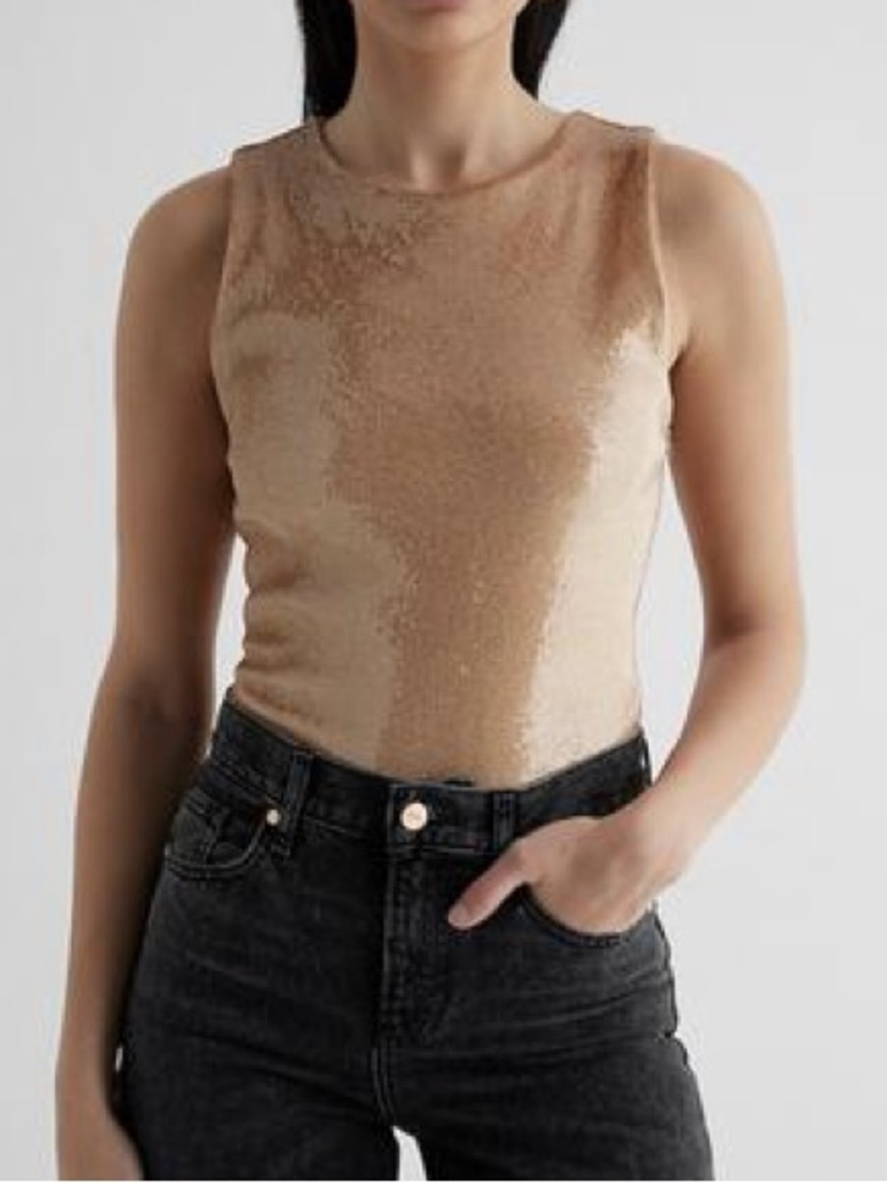 Express Body Contour Sequin Crew Neck Bodysuit, Medijm